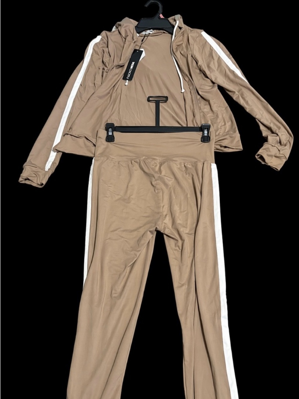 Fashion Nova Taupe Track Set with White Stripes